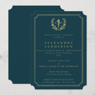 Invitation Docteur turquoise/Gold en médecine ostéopathique