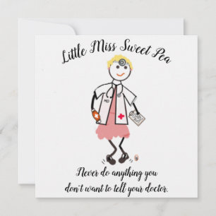 Invitation Doctor Note Card w Little Miss Sweet Pea