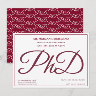 Invitation Doctorat Burgundy White Graduation Party