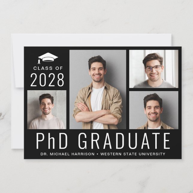 Invitation Doctorat Doctorat 5 Photo Black Graduation Party (Devant)