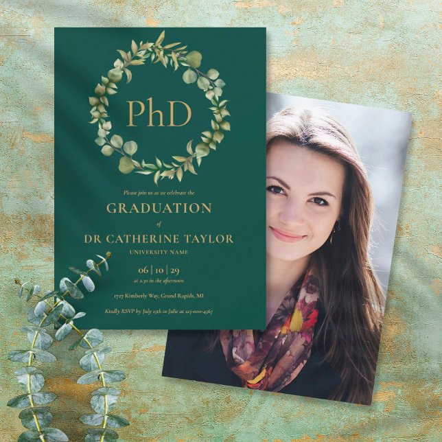 Invitation Doctorat Émeraude Garland Photo Party (Créateur téléchargé)