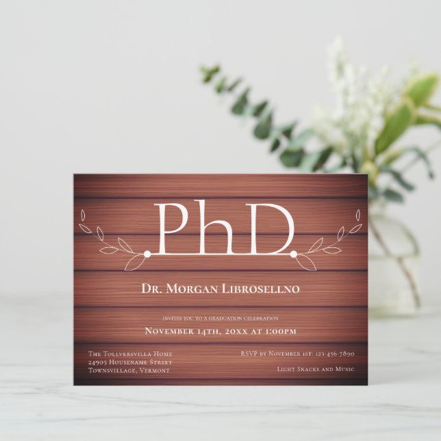 Invitation Doctorat Wood Rustic Graduation Party (Debout devant)