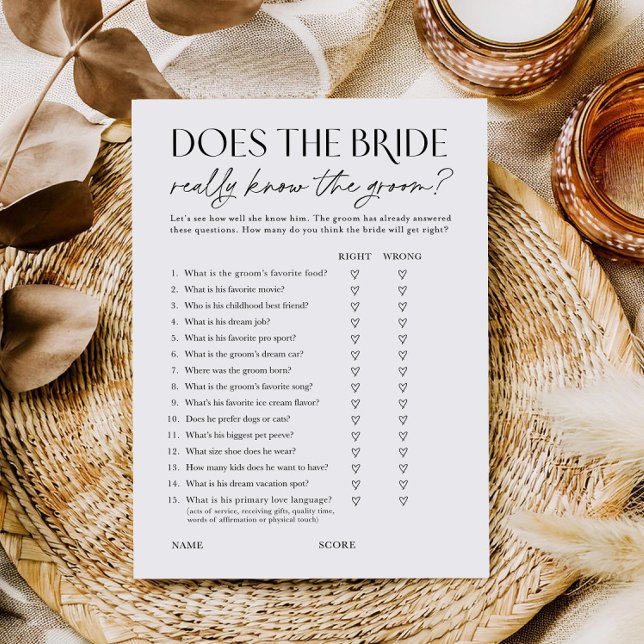 Invitation Does Bride Know the Groom? Shower Activity Card (Créateur téléchargé)