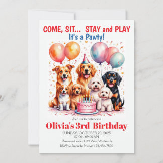 Invitation Dog Birthday Party Cute Puppy Kids Party