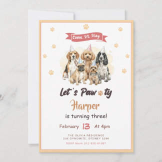 Invitation Dog Puppy Pet Lets Pawty Birthday Party