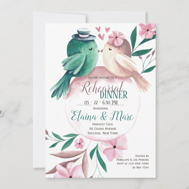 Invitation d'oiseaux d'amoureux de l'aquarelle (Devant)