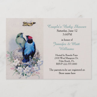 Invitation d'oiseaux Vintages au Baby shower de ni