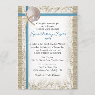 Invitation Dollar de sable et Bat mitzvah bleu dentelle