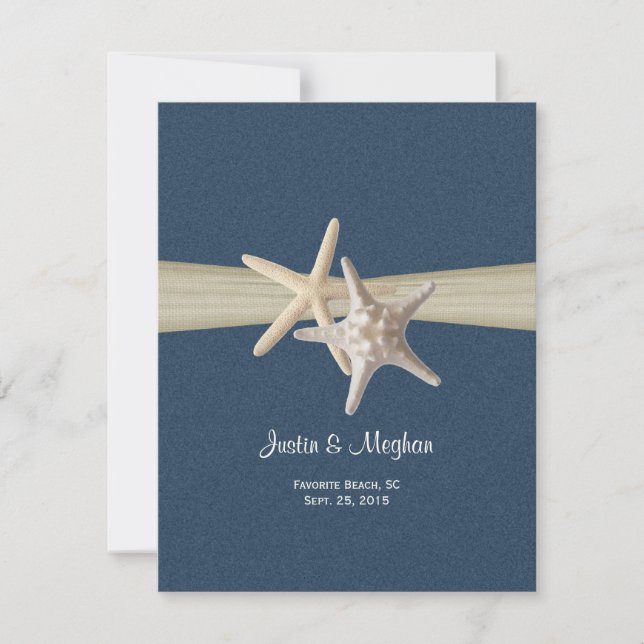 Invitation Dollar de sable et Starfish Blue Burlap Réception (Devant)