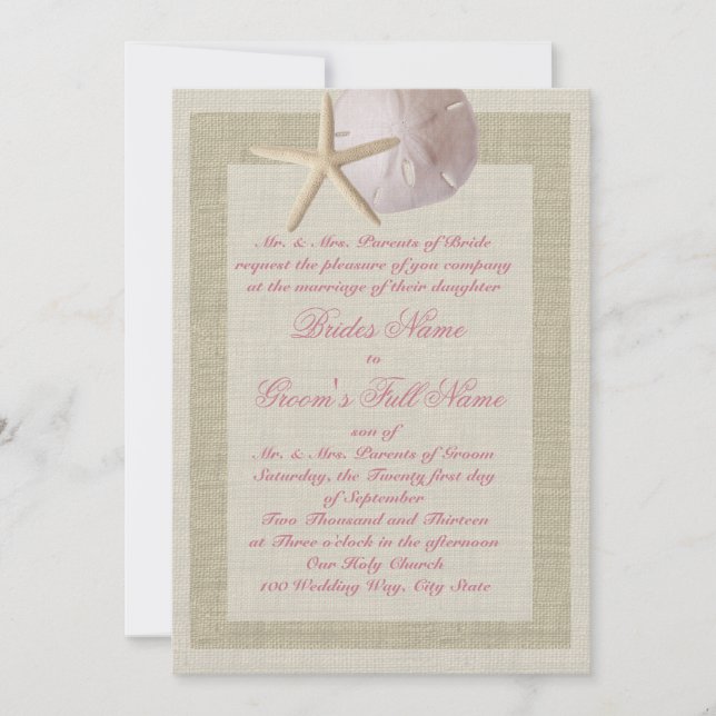 Invitation Dollar de sable et Starfish Rustic (Devant)