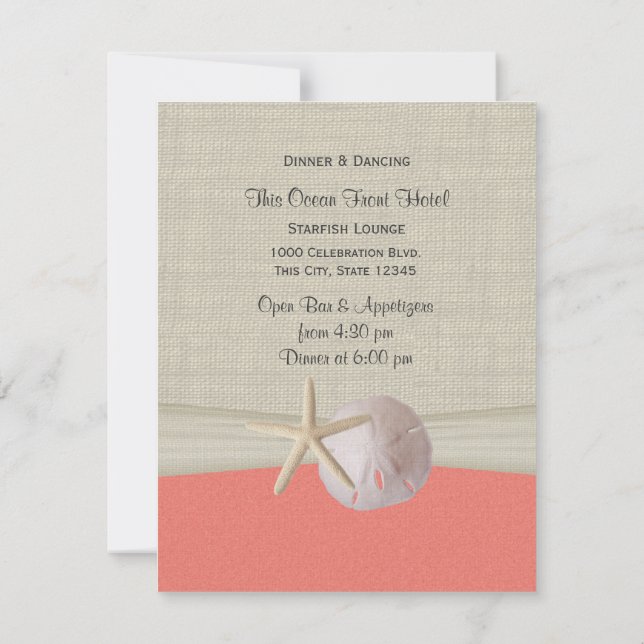 Invitation Dollar de sable et Starfish Shell Coral Réception (Dos)
