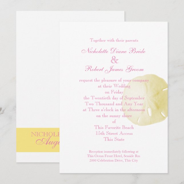 Invitation Dollar de sable rose et jaune Mariage (Devant / Derrière)