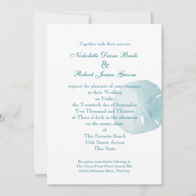 Invitation Dollar de sable Turquoise Mariage (Devant)