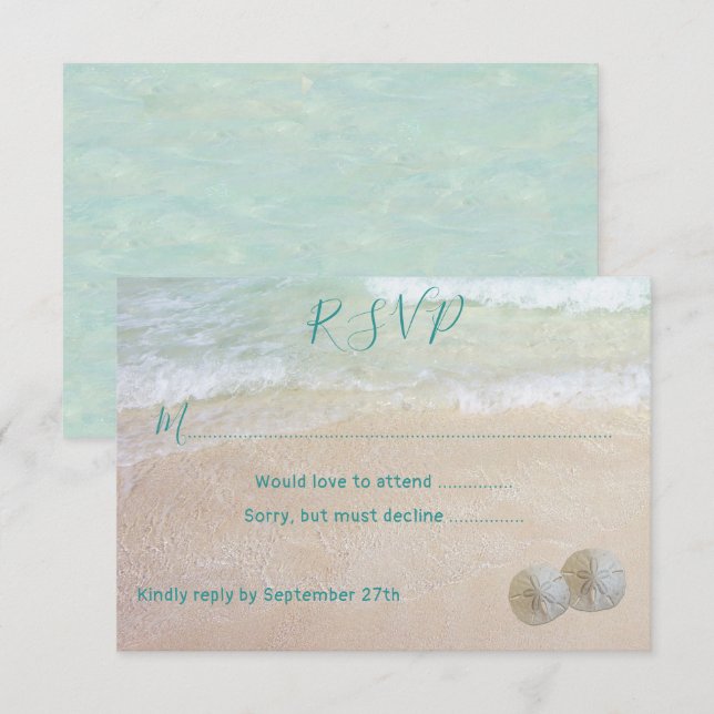 Invitation Dollars de sable RSVP Beach Scène Mariage RSVP (Devant / Derrière)