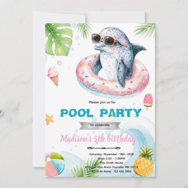 Invitation Dolphin Pool Party invite (Devant)