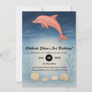 Invitation Dolphin rose et coquilles de fond de mer Anniversa