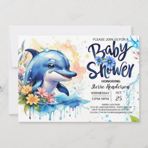 Invitation Dolphin Tails et Ocean Blooms Boy Baby shower