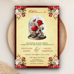 Invitation Dôme en verre Red Rose Code QR Mariage musulman vi
