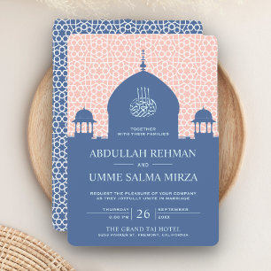 Invitation Dôme islamique bleu mariage musulman