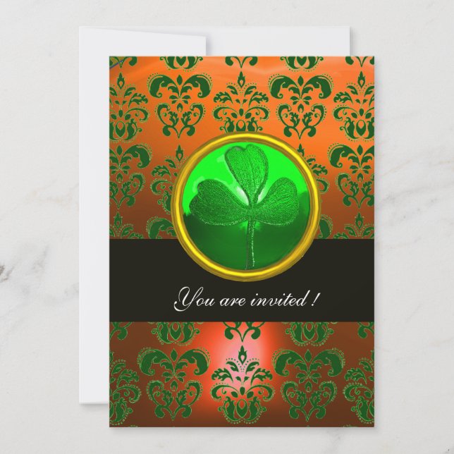 Invitation DOMMAQUES ORANGE VERT AVEC SHAMROCK, noir (Devant)
