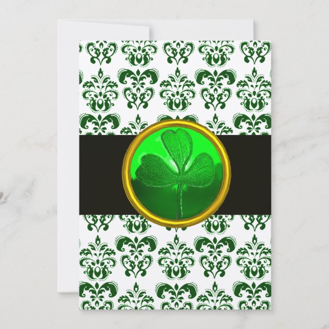Invitation DOMMASQUE BLANC VERT AVEC Champagne Noir SHAMROCK (Devant)