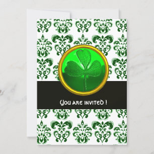 Invitation DOMMASQUE BLANC VERT AVEC Fête SHAMROCK St Patrick