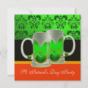 Invitation DOMMASQUE BLANC VERT ÉMERAL, SHAMROCK, Orange noir