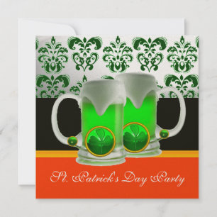 Invitation DOMMASQUE BLANC VERT ÉMERAL, SHAMROCK, Orange noir