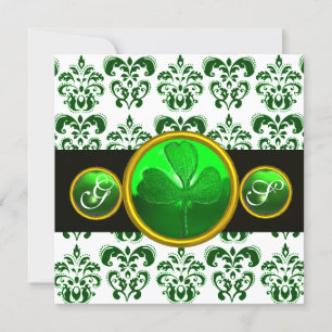 Invitation DOMMASQUE BLANC VERT, MONOGRAM SHAMROCK St Patrick