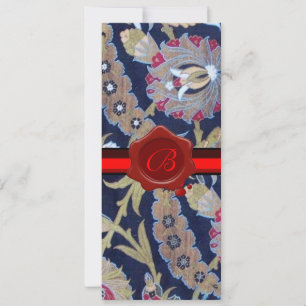 INVITATION DOMMASQUE BLEU VERT & NOIR, MONOGRAMME DE SCEAU DE