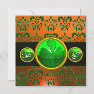 Invitation DOMMASQUE ORANGE VERT, MONOGRAMME SHAMROCK noir