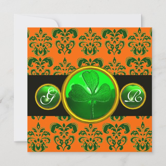 Invitation DOMMASQUE ORANGE VERT, MONOGRAMME SHAMROCK noir (Devant)