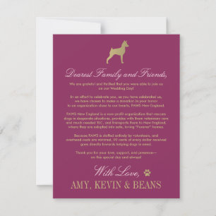 Invitation Don de sauvetage animal Bourgogne Or Mariage