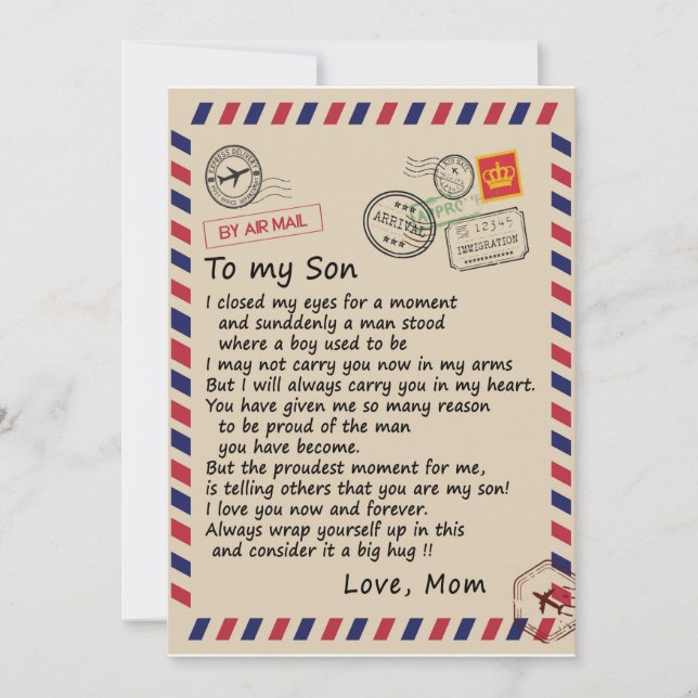 Invitation Don Son| Lettre À Mon Fils Amour De Maman (Devant)