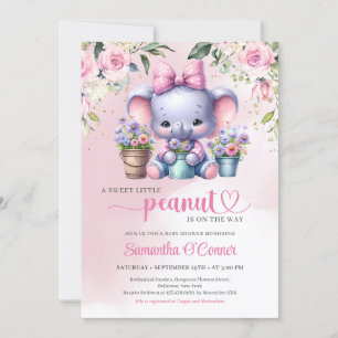 Invitation Donc mignon éléphant petit cacahuète pastel rose f
