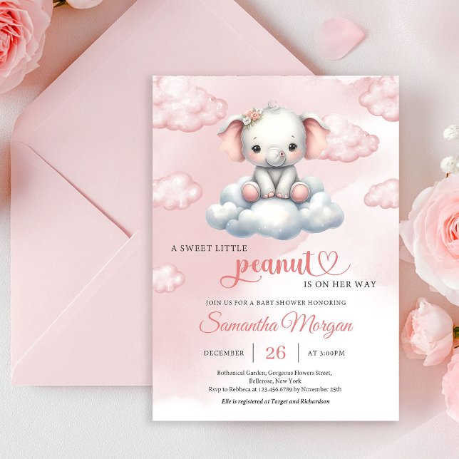 Invitation Donc mignon petit éléphant sur le nuage petit caca (So Cute baby elephant on cloud little peanut Invitation)