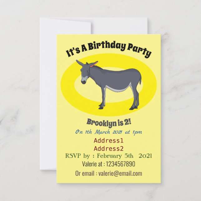 Invitation Donkey cartoon (Devant)