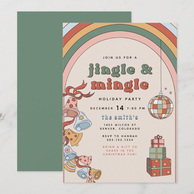 Invitation DONNA Retro Rainbow Jingle Mingle Christmas Party (Devant / Derrière)