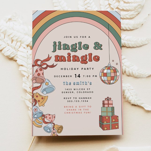 Invitation DONNA Retro Rainbow Jingle Mingle Christmas Party (Créateur téléchargé)