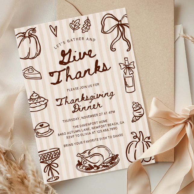 Invitation Donnez Merci Doodle Dîner Thanksgiving à la main (Créateur téléchargé)