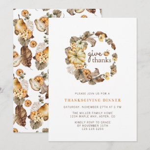 Invitation Donnez Merci Elegant Aquarelle Thanksgiving Dîner