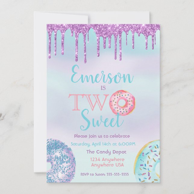 Invitation Donut Anniversaire fête deux doux (Devant)
