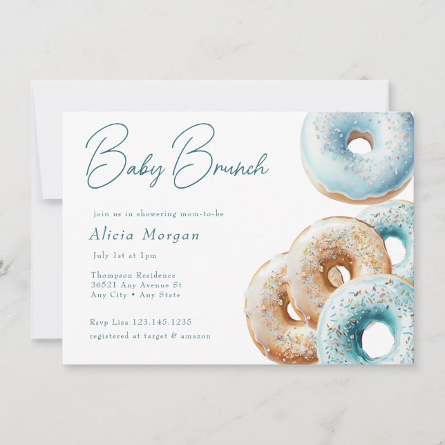 Invitation Donut | Baby shower Garçon En vichy bleu (Devant)