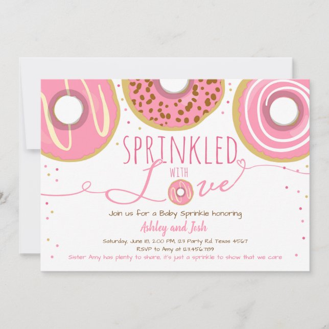 Invitation Donut Bébé Sprinkle Rose Fille Donut Sprinkle (Devant)