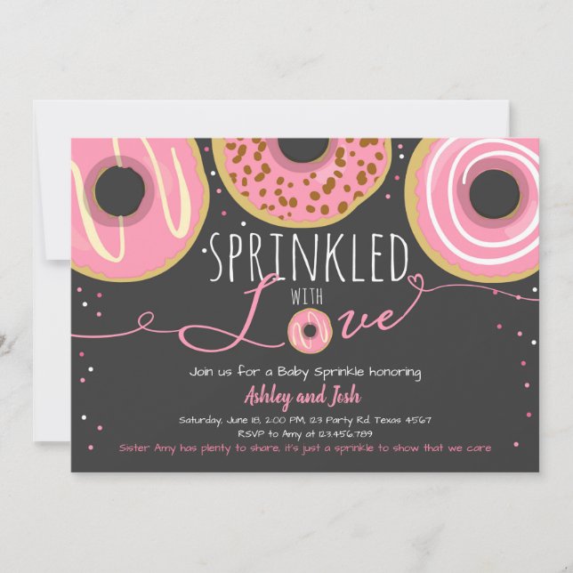 Invitation Donut Bébé Sprinkle Rose Gâteau Donut Fille Sprink (Devant)