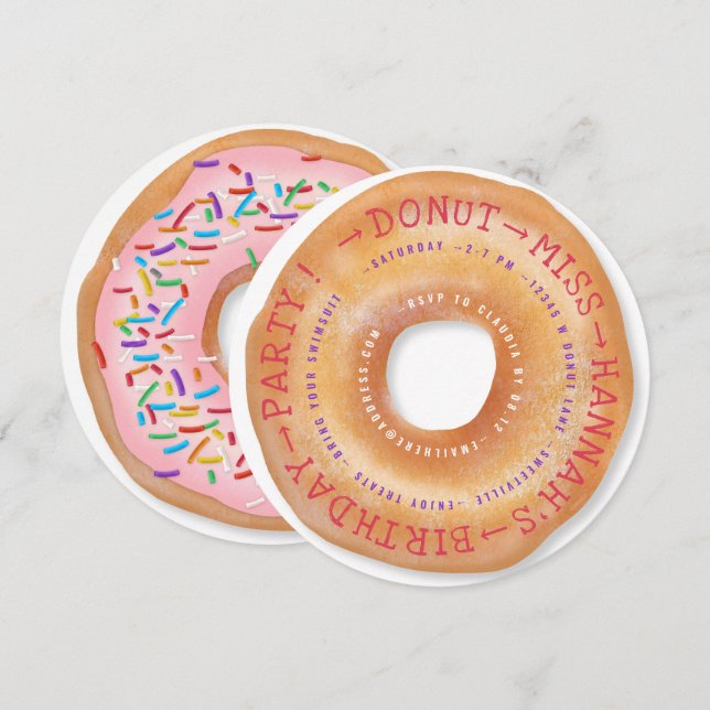 Invitation Donut Birthday mignon Doughnut Parsemé Cercle de t (Devant / Derrière)