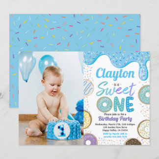 Invitation Donut Boy Sweet One 1st Birthday Party Blue Photo