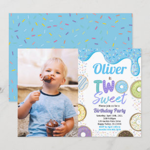 Invitation Donut Boy Two Sweet 2nd Birthday Party Blue Photo