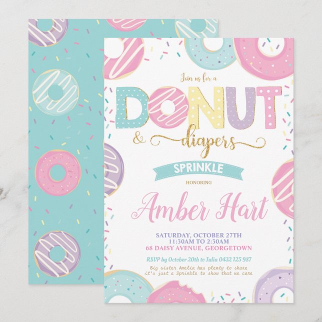 Invitation Donut et Diapeurs Saupoudrer la fille Baby shower (Devant / Derrière)