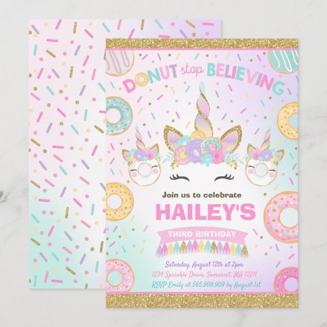 Invitation Donut Et Licorne Ne Cessez Pas De Croir (Devant / Derrière)